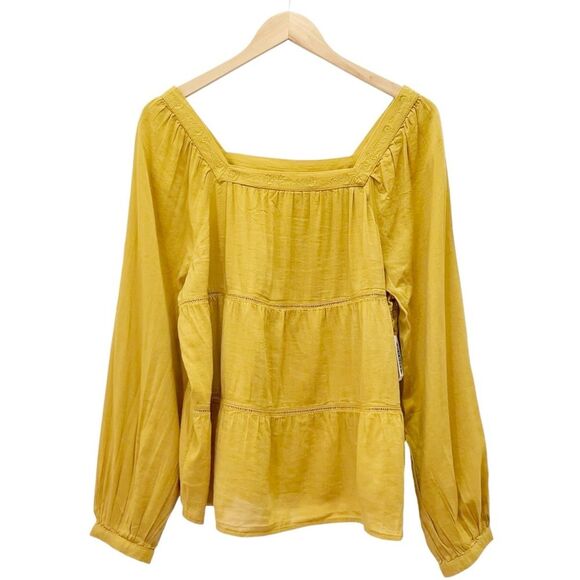 NWT Old Navy Square-Neck Tiered Swing Top Size Large Boho Blouse Mustard Yellow - Picture 2 of 12